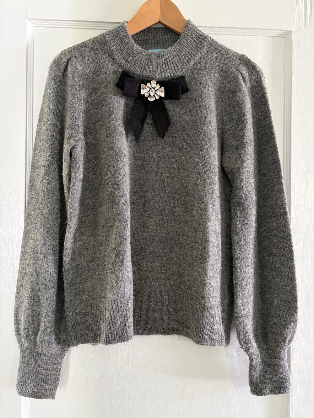 CeCe Gray Bow-Embellished Sweater